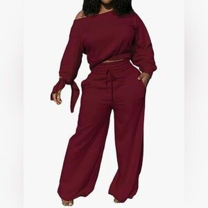 New!!! Never Worn Women's Burgundy Off-Shoulder Jumpsuit